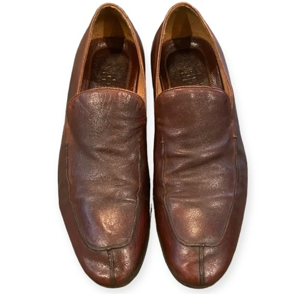 Vince Camuto Ennah Mens Loafers Brown Leather Shoes, Heel Drag, Size 9 Embossed